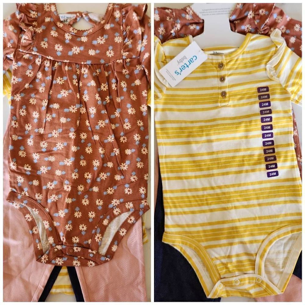 Carter's 24 month 4 piece set New NWT baby girl floral mustard yellow striped - Picture 1 of 7